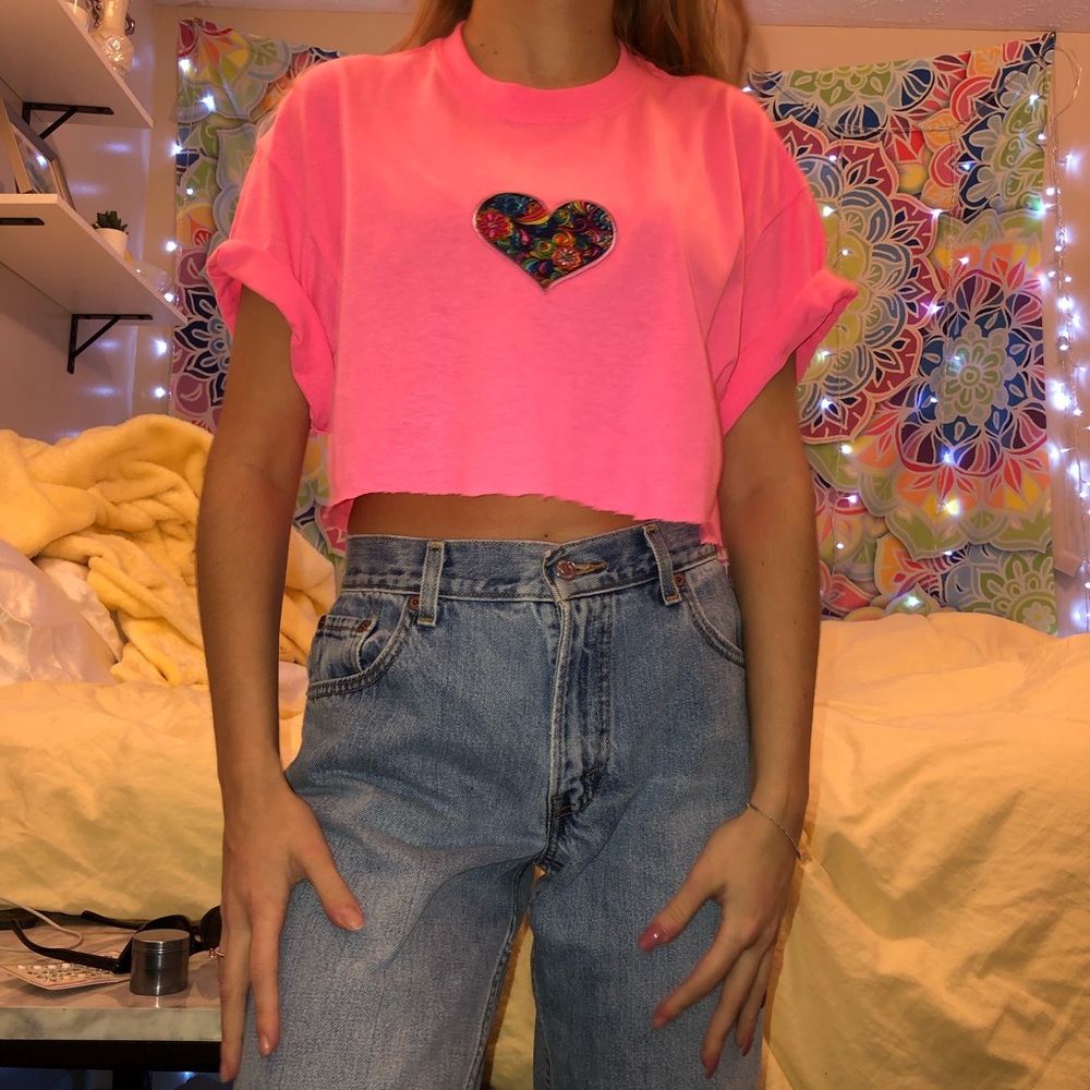 Pink tee with heart patch - home made